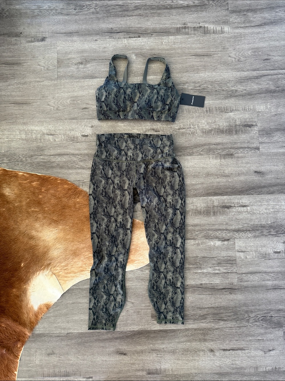 Fabletics Power Hold Olive Green Snake-Print Set